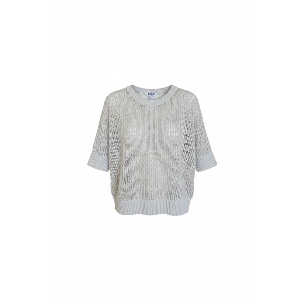 Double Zero Short Sleeve Open Knit Pullover Cropped Sweater Top Gray Size Medium